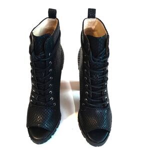 Katy Perry the Monica-Snake Emboss Open Toe Black Ankle Boot Size 5.5M